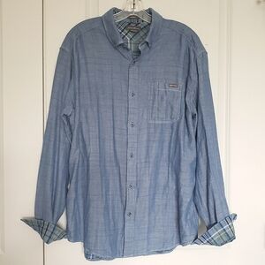 Eddie Bauer Cotton Button Down Shirt Plaid Contrast Cuff Blue Green L